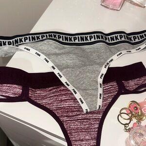 *NWT* PINK Victoria's Secret Maroon and Gray Thong Duo